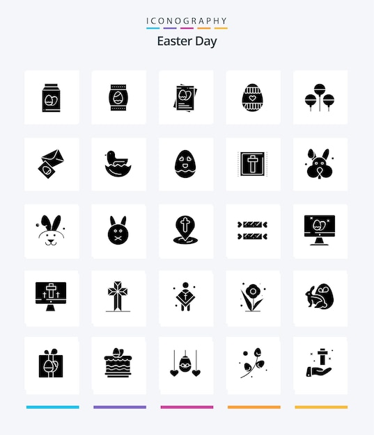 クリエイティブ イースター 25 グリフ ソリッド ブラック アイコン パック 卵マッサージ イースターエッグ ホリデー ブルーンなど