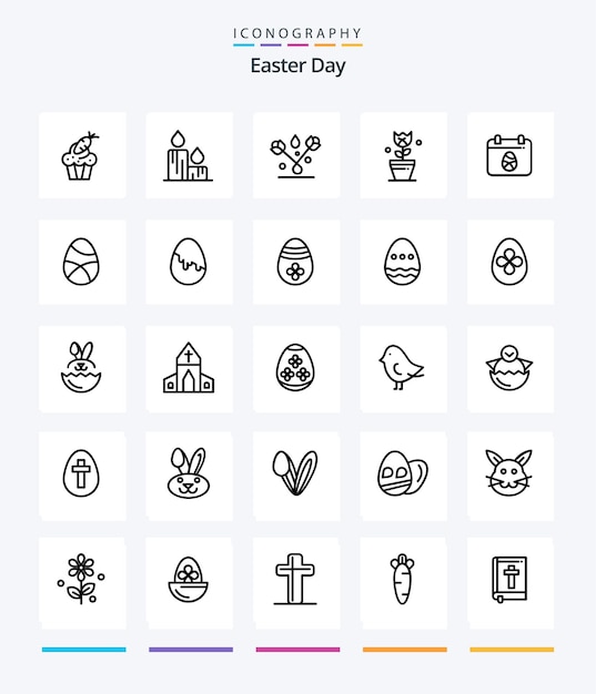 Creative easter 25 outline icon pack come la celebrazione del tulipano dell'uovo della natura di pasqua