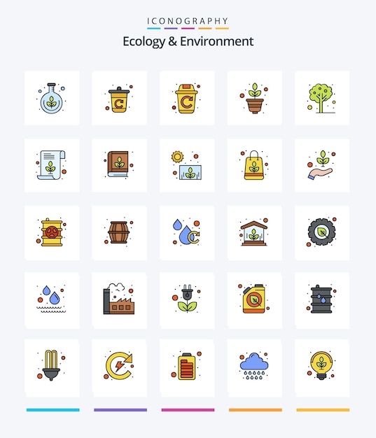 Creative ecology and environment 25 line filled icon pack such as leaf tree nature summer nature