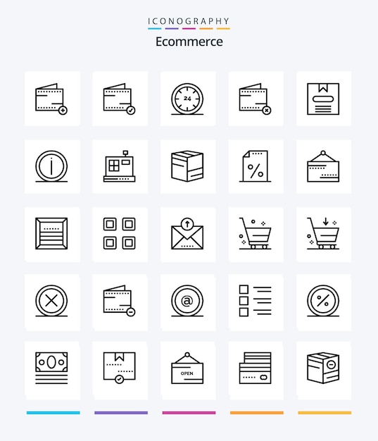 Free vector creative ecommerce 25 outline icon pack such as hide commerce night box money