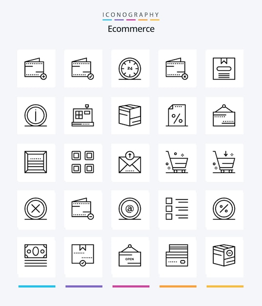 Пакет значков creative ecommerce 25 outline, такой как скрытие ночной коробки для коммерции