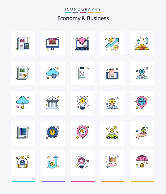 無料ベクター 創造的な経済とビジネス 25 行いっぱいのアイコン パック ゴールド マネー コンピューターの成長分析など