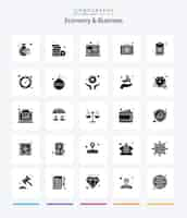 Free vector creative economy and business 25 glyph solid black icon pack such as plan world development portfolio browser