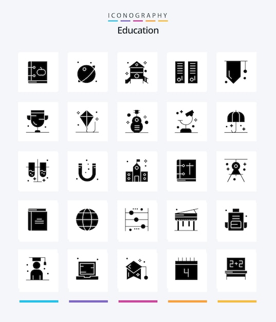 Creative education 25 glyph solid black icon pack come spogliatoi palestra armadietto spazio gioco scuola materna