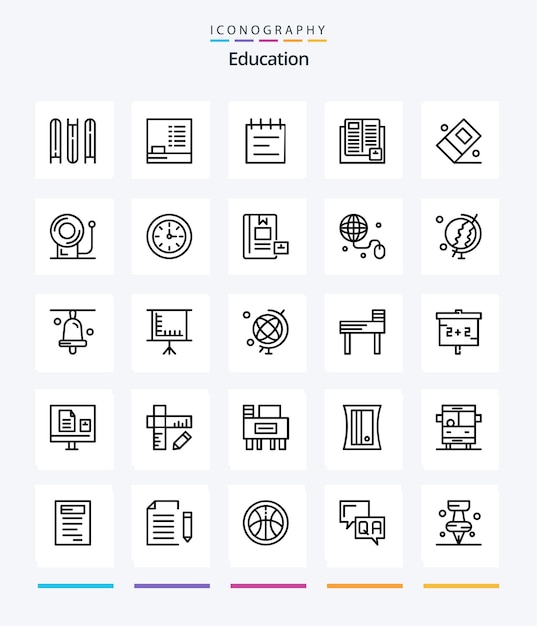 Vettore gratuito creative education 25 outline icon pack come il libro di conoscenza dell'educazione all'apprendimento dell'istruzione