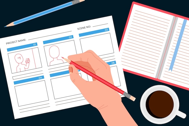 Vettore gratuito assortimento di elementi creativi per il concetto di storyboard