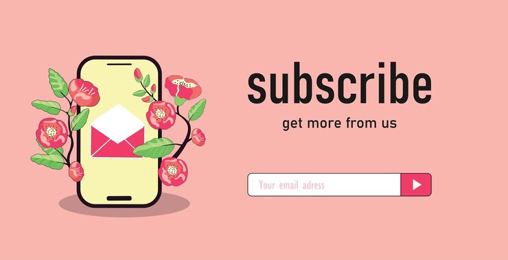Free Vector creative email subscription template with rose flowers on phone.