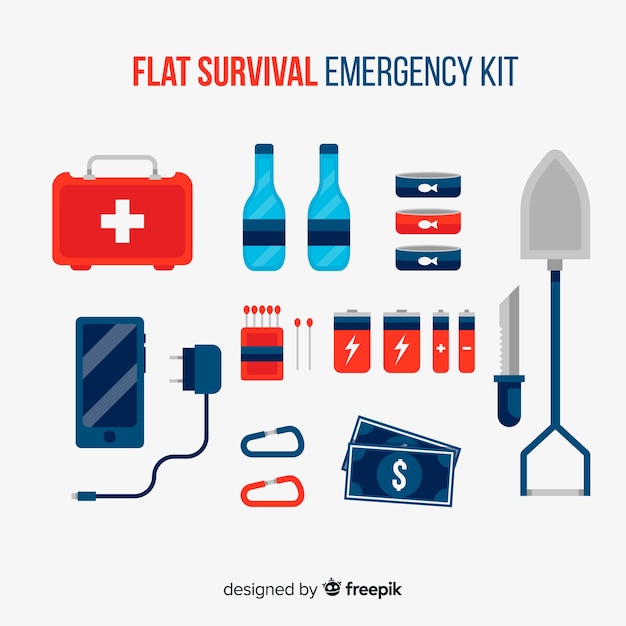 Kit di sopravvivenza di emergenza creativo in design piatto