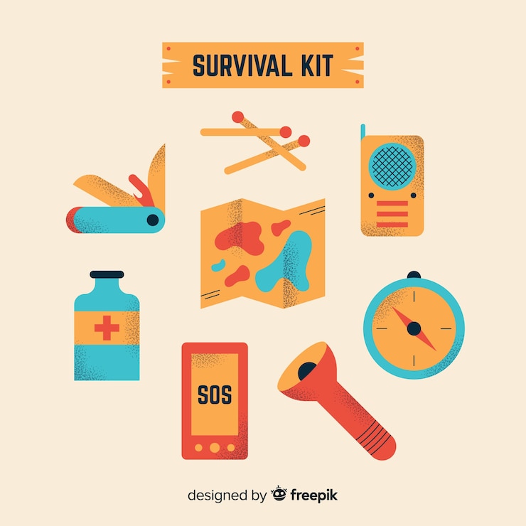 Free Vector creative emergency survival kit in flat design