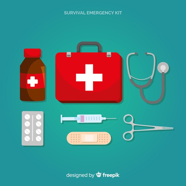 Creative emergency survival kit in flat design