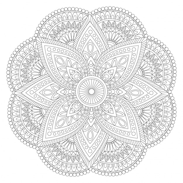 Creative ethnic Mandala design, Vintage decorative element with floral ornaments for coloring book. 