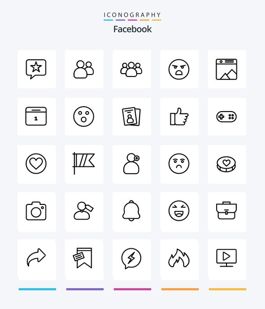 クリエイティブ Facebook 25 アウトライン アイコン パック 日付 Web 絵文字ギャラリー画像など