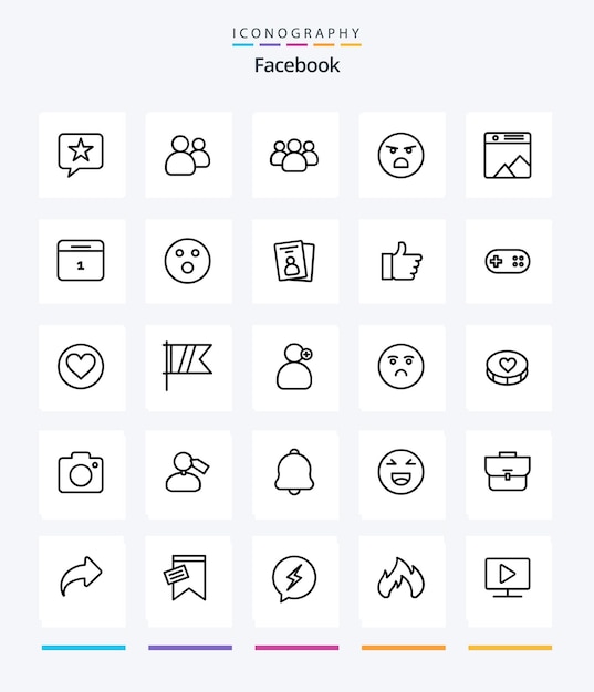 クリエイティブ Facebook 25 アウトライン アイコン パック 日付 Web 絵文字ギャラリー画像など