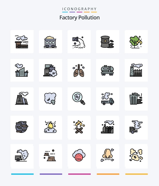 Creative Factory Pollution 25 Line Filled 아이콘 팩(예: 녹색 에너지 방사성 오염 환경)