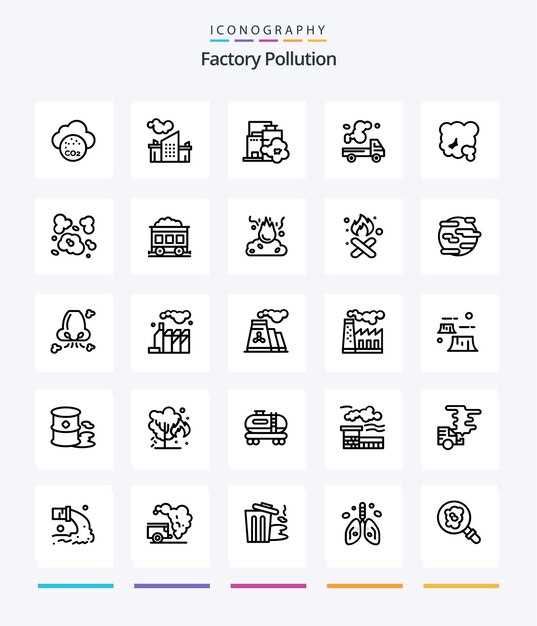 Creative Factory Pollution 25 먼지 오후 오염 트럭 환경 공기와 같은 개요 아이콘 팩