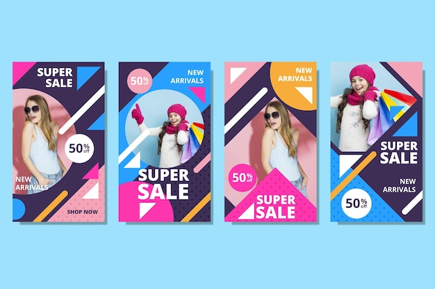 Free vector creative fashion sale stories with photo