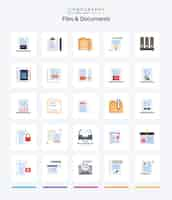無料ベクター クリエイティブ ファイルとドキュメント 25 フラット アイコン パック 卒業証書、メモ帳、フォルダー、ドキュメントなど
