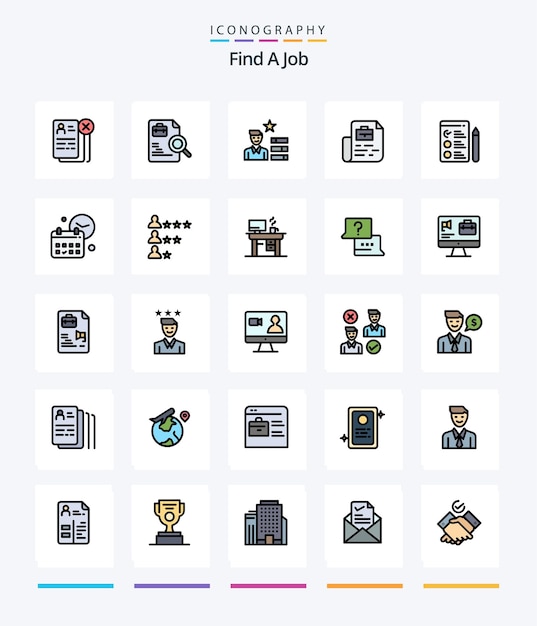 무료 벡터 creative find a job 25 line filled 아이콘 팩(예: cv 파일 작업 작업 개인)