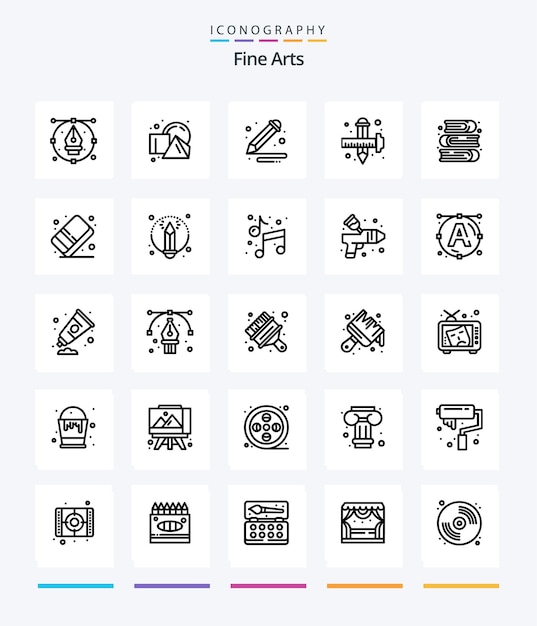 Creative fine arts 25 outline icon pack such as graphic draw squares design pencil