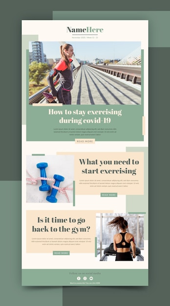 Free vector creative fitness email template with photos