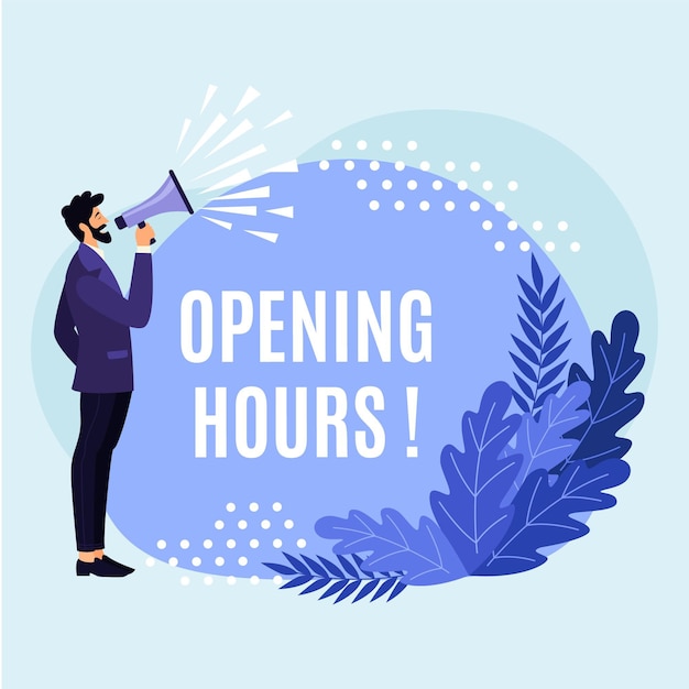 Free vector creative flat design new opening hours sign