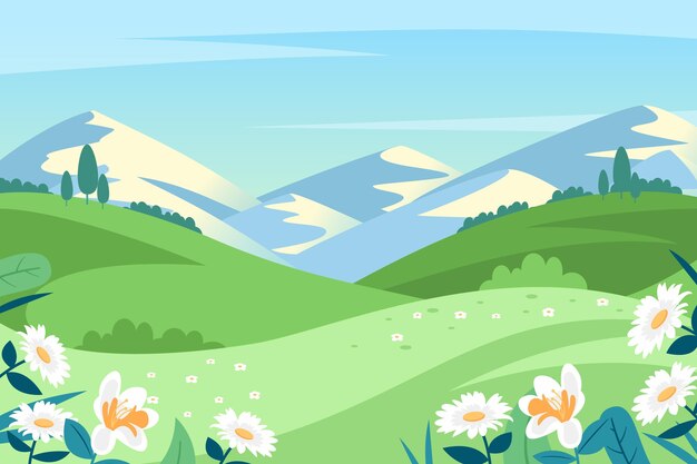 크리 에이 티브 플랫 디자인 봄 풍경