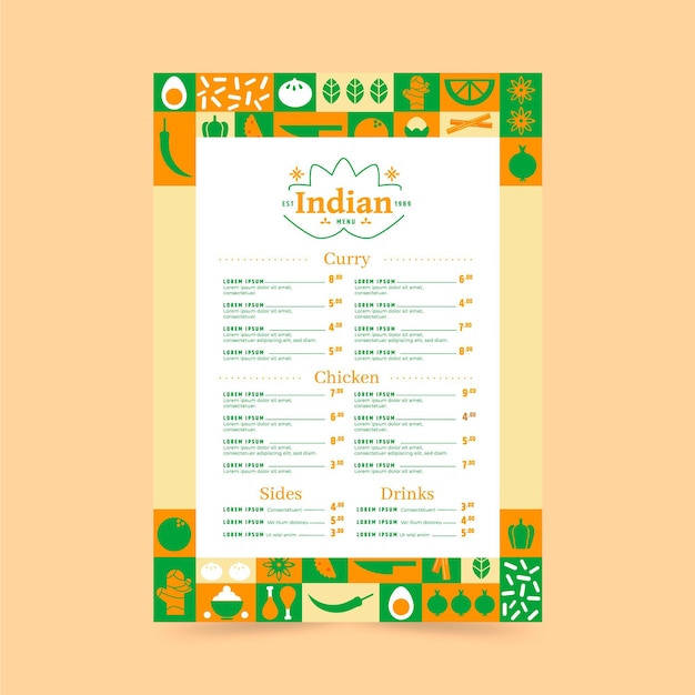 Creative flat indian menu template