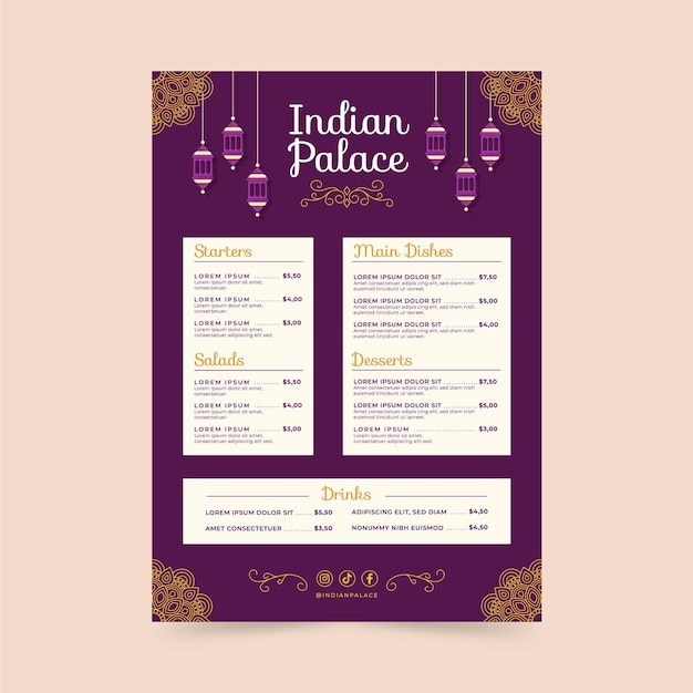 Free vector creative flat indian menu template