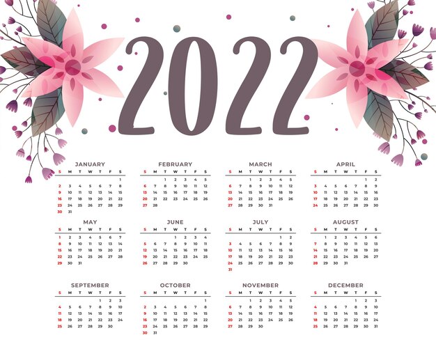 Design del modello di calendario del fiore creativo 2022