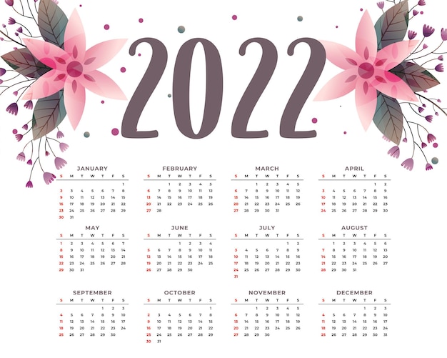 Creative Flower 2022 Calender Template Design