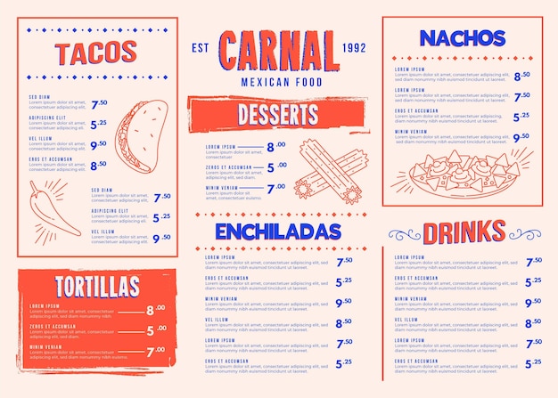 Free vector creative food menu template for digital use illustrated