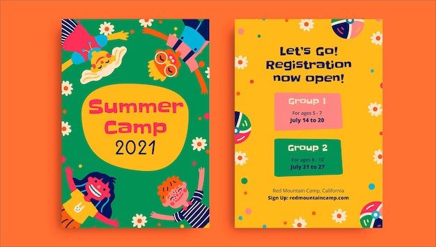 Free vector creative funny summer camp flyer