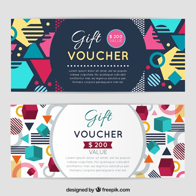 Creative gift vouchers with abstract shapes