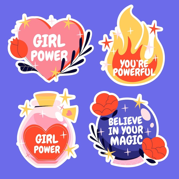 Free vector creative girl power stickers set