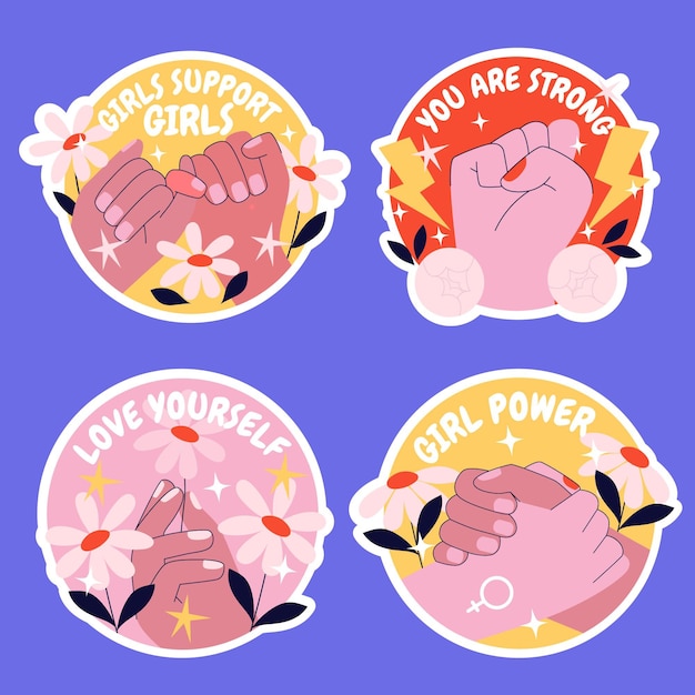 Free vector creative girl power stickers set