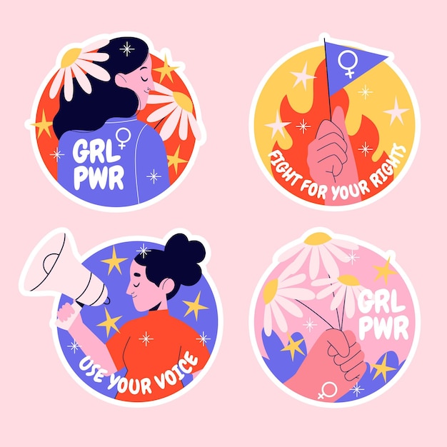 Free vector creative girl power stickers set