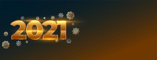 Banner di capodanno incandescente creativo con numeri 2021 e fiocchi di neve