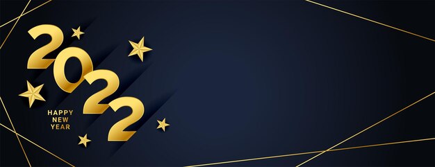 Creative golden 2022 new year banner with stars and decorative lines