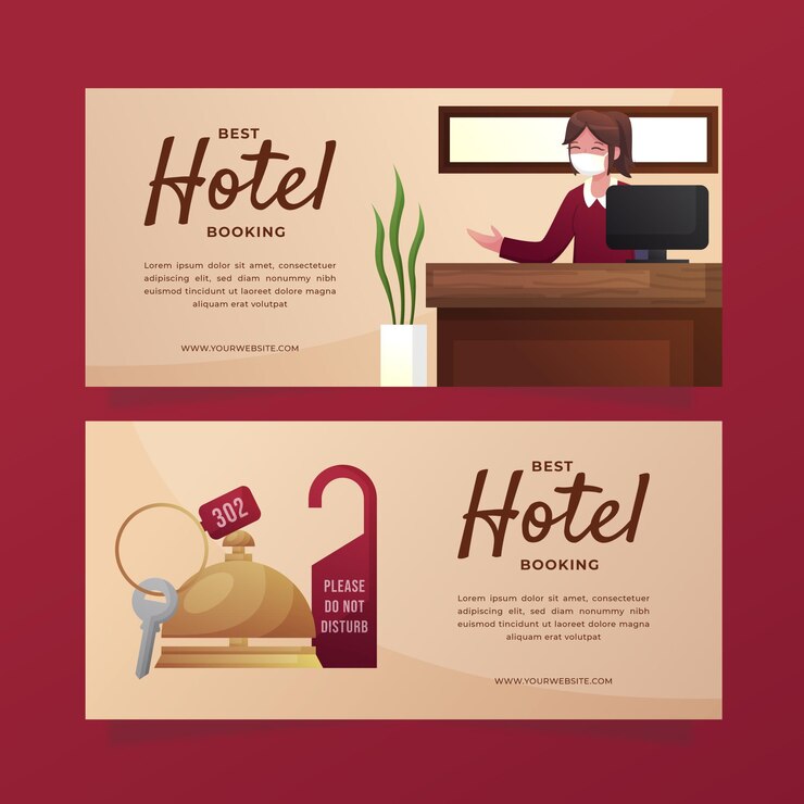 無料Vector 写真付きクリエイティブグラデーションホテルバナーテンプレート