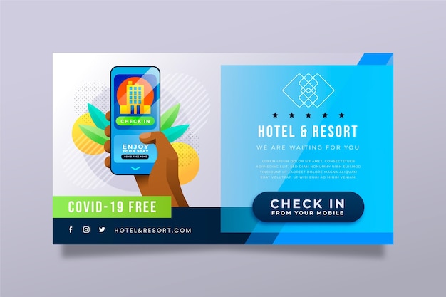 Free vector creative gradient hotel banner template with photo