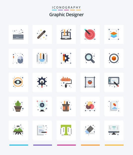 クリエイティブ グラフィック デザイナー 25 フラット アイコン パック デザイン クリエイティブ グラフィカル アーティスティック グラフィックなど