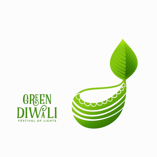 Vettore gratuito fondo verde creativo di concetto di diya della foglia di eco di diwali