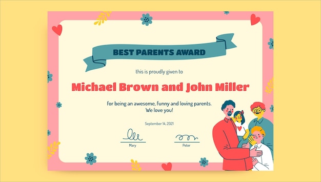 Creative hand drawn best parents certificate