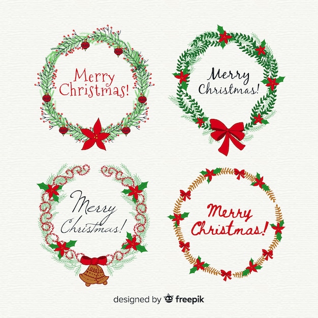 Free vector creative hand drawn christmas flower and wreath collection