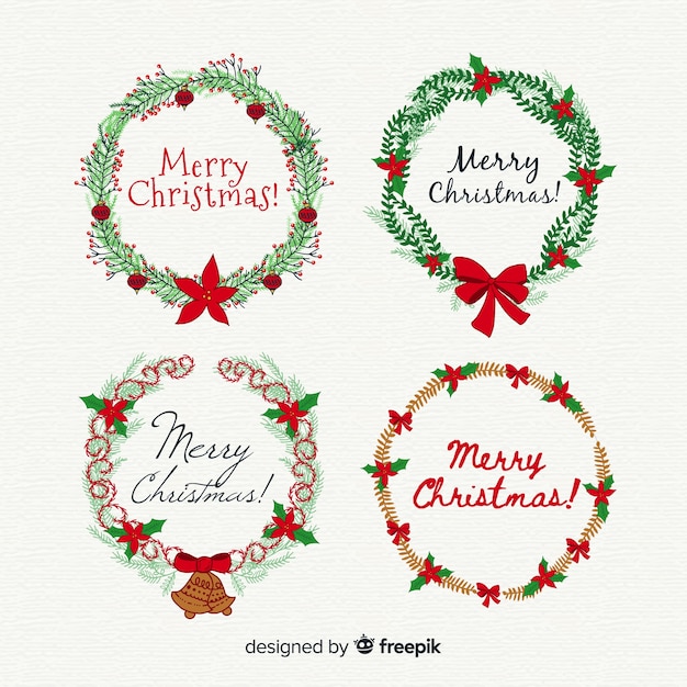 Creative hand drawn christmas flower and wreath collection