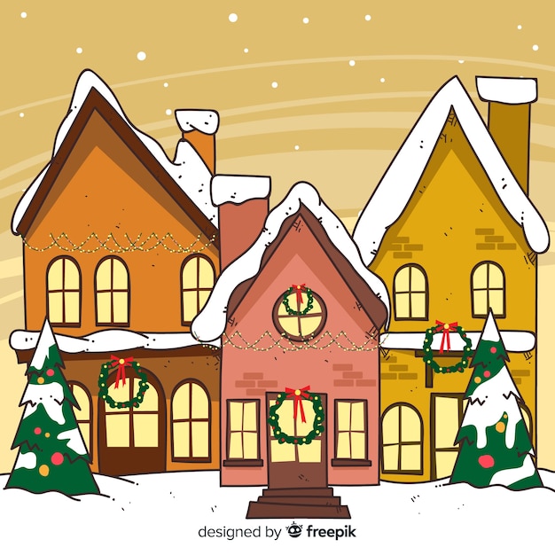 無料ベクター クリエイティブな手描きのクリスマスタウン