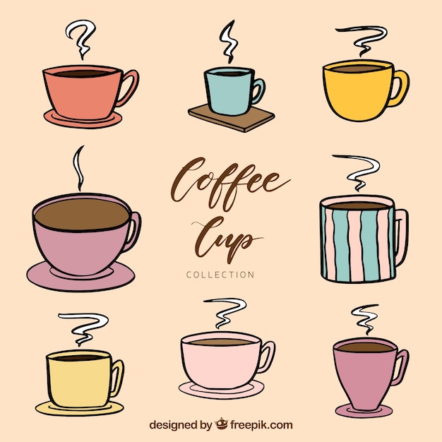 Бесплатное векторное изображение Творческая коллекция чашек кофе