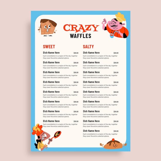 Free vector creative hand drawn crazy waffle menu