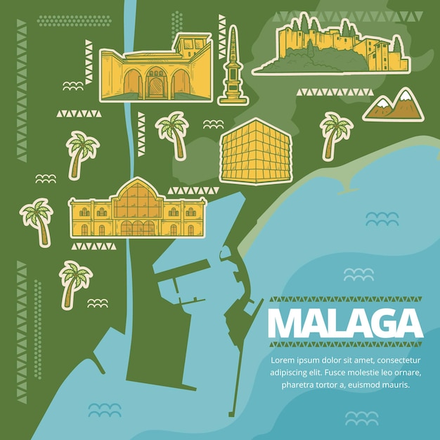 Vettore gratuito mappa di malaga disegnata a mano creativa