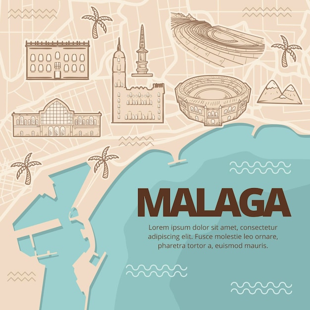 Mappa di malaga disegnata a mano creativa
